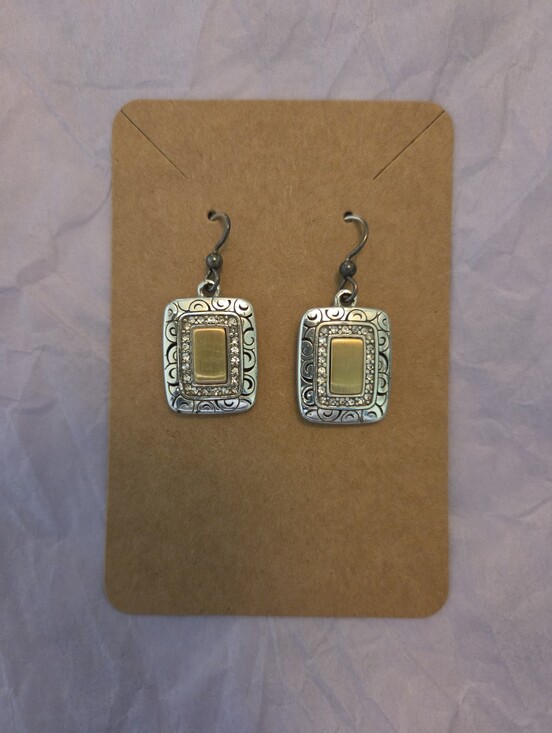 Brighton Jewelry - Brighton Two Tone Mixed Metal Filigree Rectangle Crystal Drop Earrings